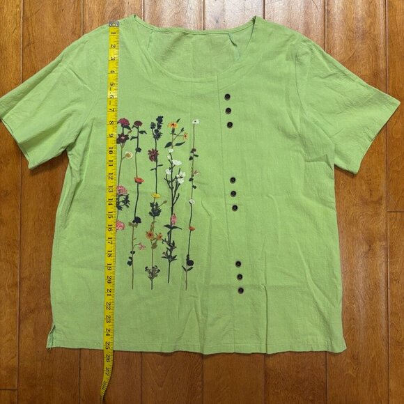 Womens Green Blouse Top Size Med Floral Lagenlook Artsy Lightweight Spring Boho - Picture 5 of 9